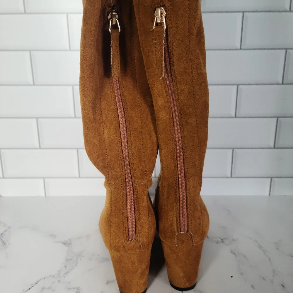 'MARLO' TAN OVER THE KNEE SUEDE LEATHER BOOTS